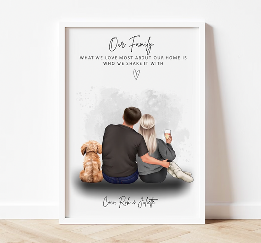 Couple Family Print with Pets