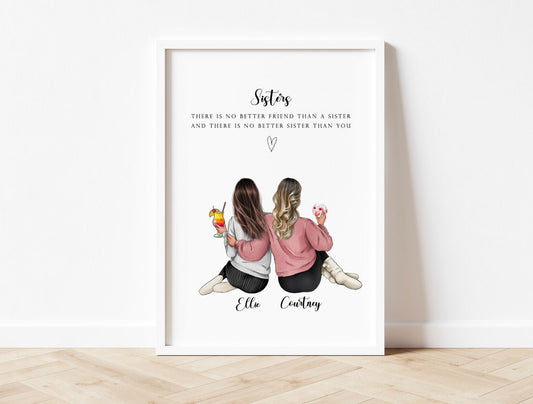 Sisters Gift | Custom BFF | Friends Illustration | Personalised Portrait | Personalised Sister Gift | Christmas Gift for Sister | Sisters