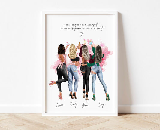 Group Best Friend Gift | Best Friend Gift | Bestie Gifts | 4 Friends Print | Personalised Print | Birthday Gift for Her | Gift for Friend