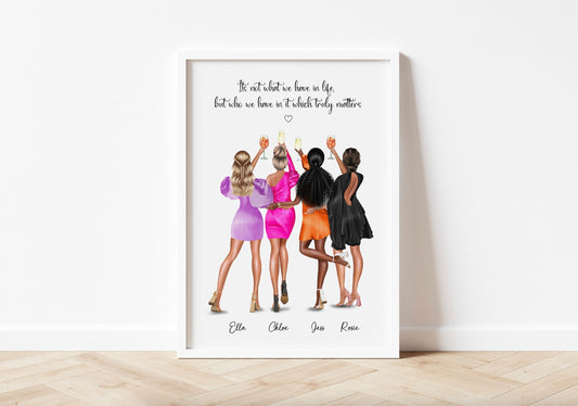 Girl Group Best Friend Gift | Best Friend Gift | Bestie Gifts | 4 Friends Print | Personalised Print | Birthday for Her | Gift for Friend